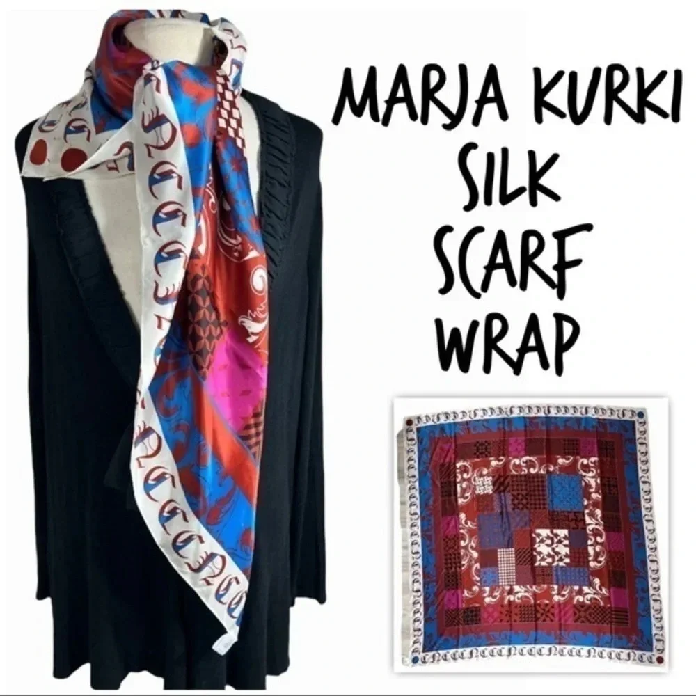 Vintage Marja Kurki Silk Scarf Wrap Large 43x43 Geometric Patchwork Renaissance